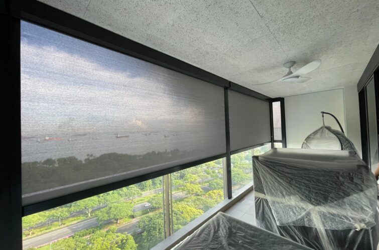 Outdoor Furniture in condominium balcony decked with 3 panel zipscreens singapore