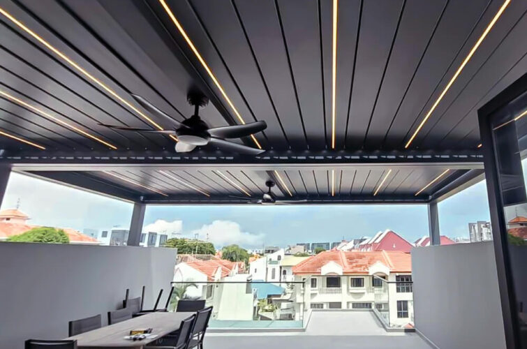 Pergola Motorised Louvre LED Shelter Singapore Roof