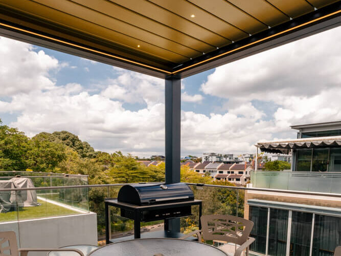 Pergola Motorised Louvre LED Shelter Singapore Roof