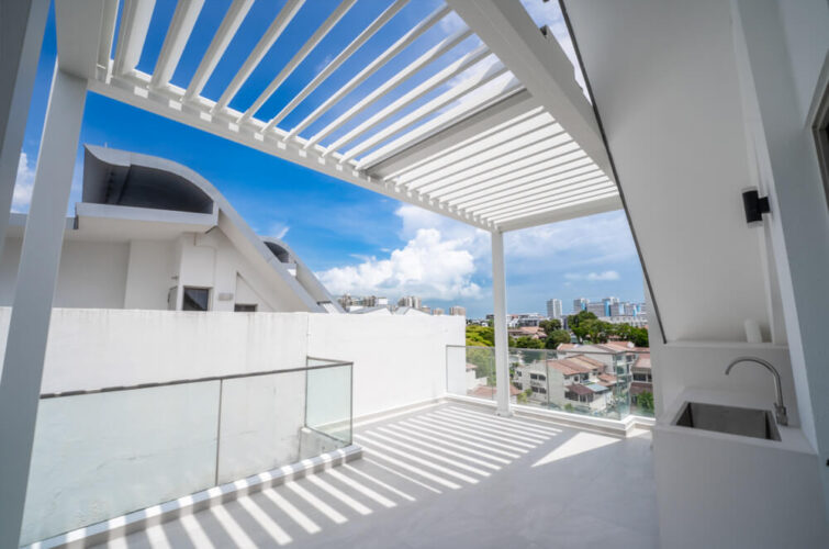Pergola Motorised Louvre LED Shelter Singapore Roof