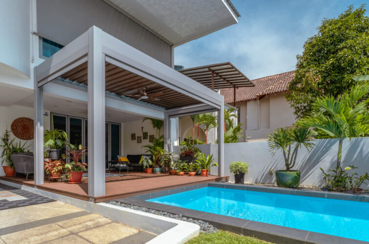 Pergola Motorised Louvre LED Shelter Singapore Roof