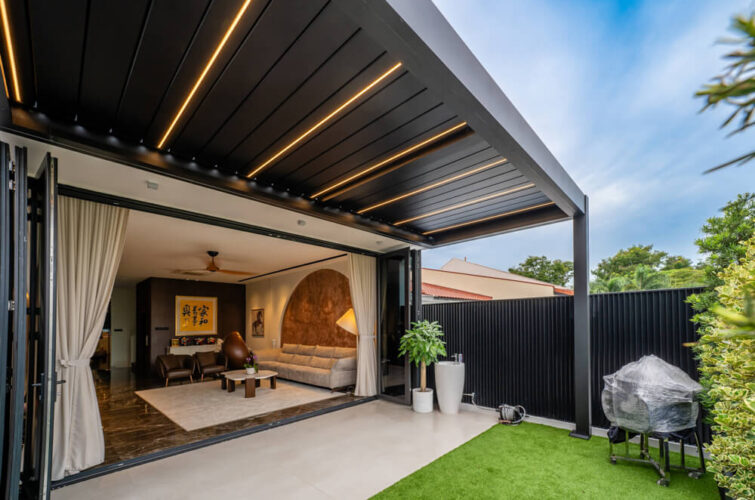 Pergola Motorised Louvre LED Shelter Singapore Roof