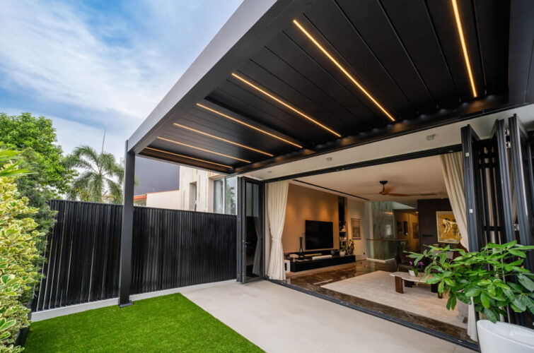 Pergola Motorised Louvre LED Shelter Singapore Roof