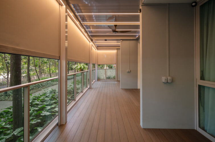 Pergola Motorised Louvre LED Shelter Singapore Roof with zip blinds ziptrak installed condo balcony smart home