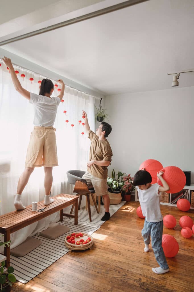 Home decorating for chinese new year in singapore over curtains in living room