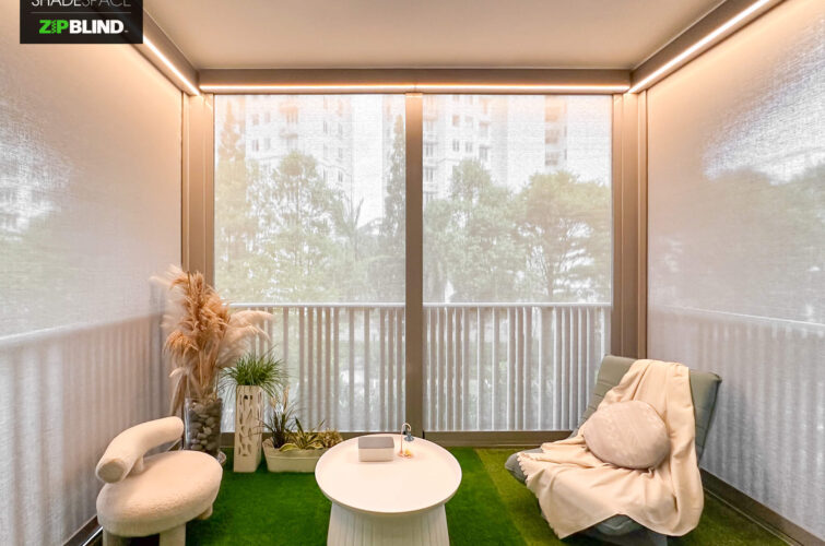 Ziptrak Cosy Condo Balcony with Lighted ZipBlinds by ShadeSpace singapore