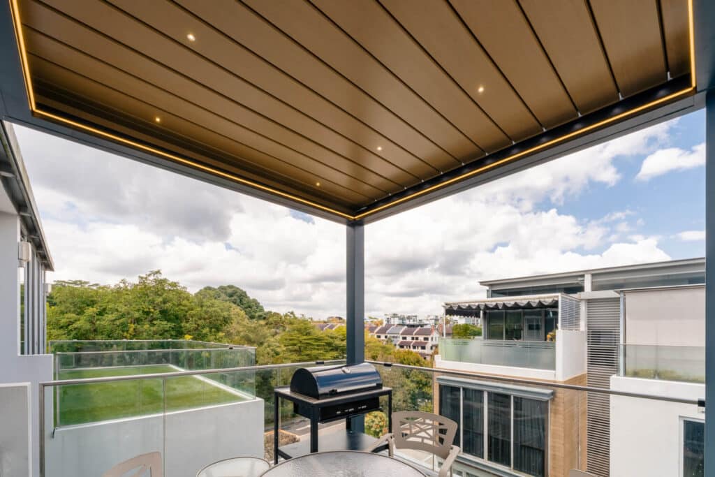 Outdoor pergola installation on condo penthouse balcony